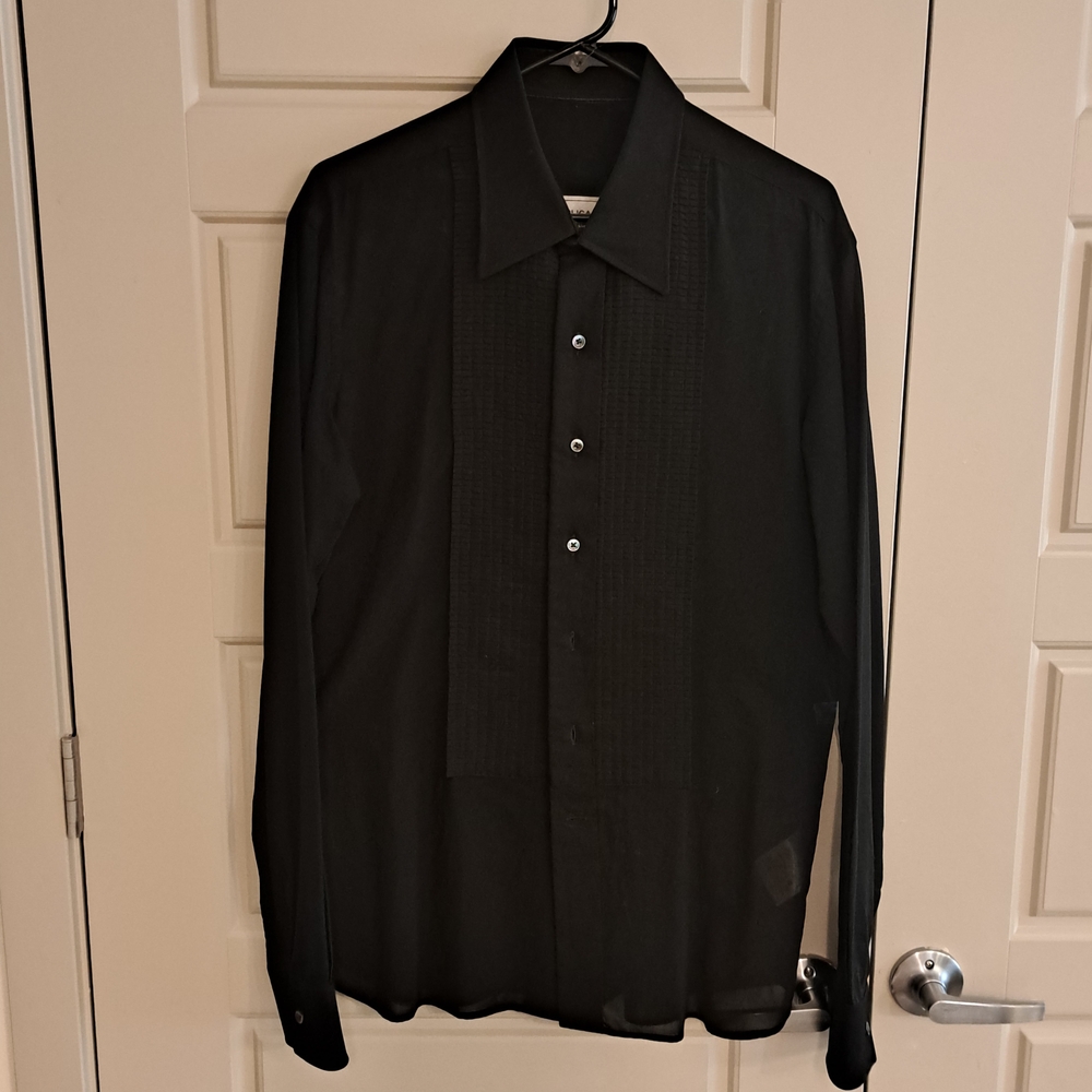 Replica (Maison Martin Margiela) Men's Black Pleated Front Dress Shirt